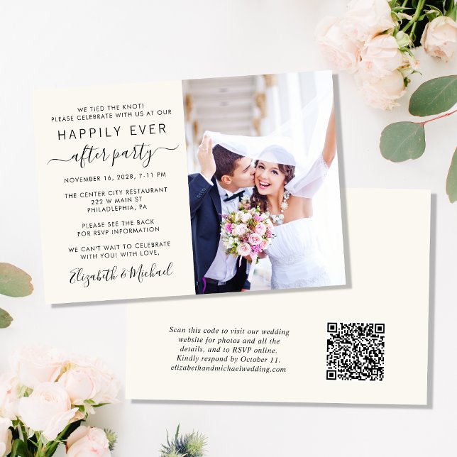 Invitación Foto de moda Código QR Recepción de boda crema (Subido por el creador)
