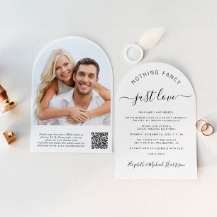 Invitación Foto de moda Código QR Recepción de boda de arco