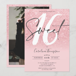 Invitación Foto de moda de gradiente de purpurina de color ro