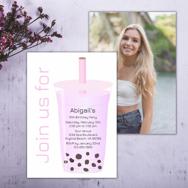 Invitación Foto de moda Lavanda moderna Boba Tea Cumpleaños (Subido por el creador)