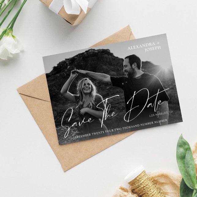Invitación Foto de Moda moderna BW Fecha Guardar la fecha en  (Subido por el creador)