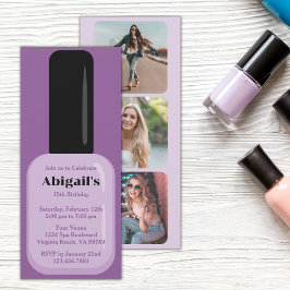 Invitación Foto de moda Nail Polaco Morado moderno Cumpleaños