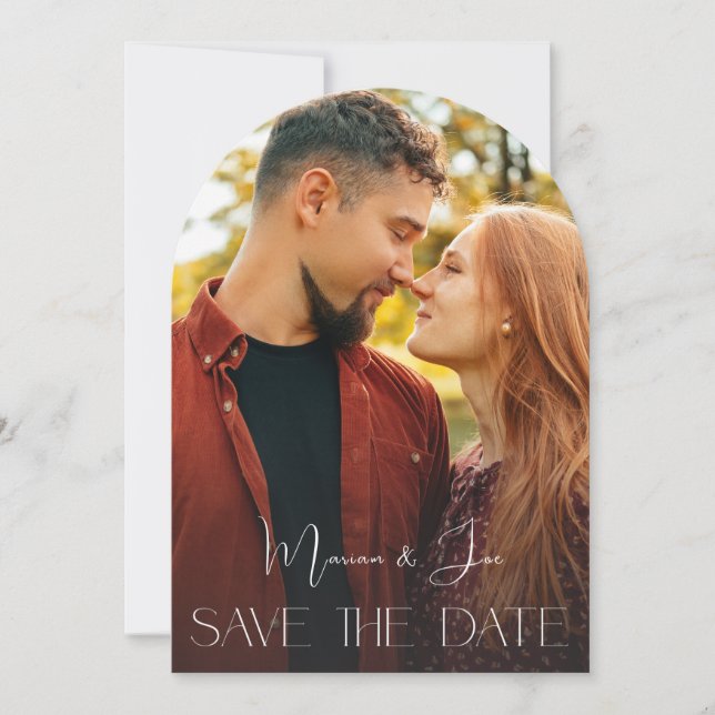 Invitación Foto de moda Suprise Verti Save the Date Arc (Anverso)