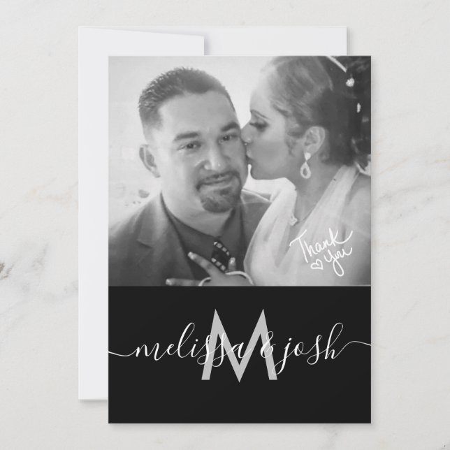 Invitación Foto de monograma de boda de agradecimiento con gu (Anverso)
