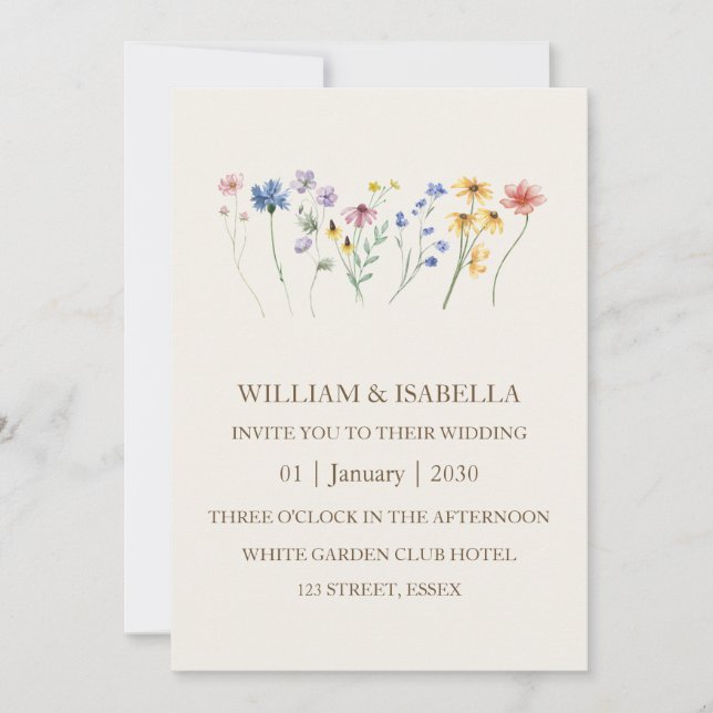 Invitación Foto de monograma de flor silvestre Beige Pastel (Anverso)