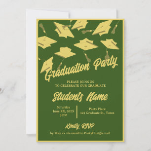 Invitación Foto de Mortarboard Verde y Oro del Partido de Gra