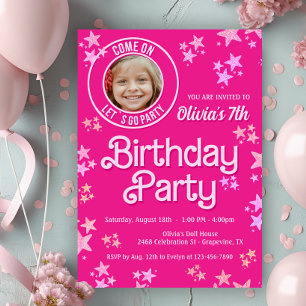 Invitación Foto de muñeca rosa cumpleaños