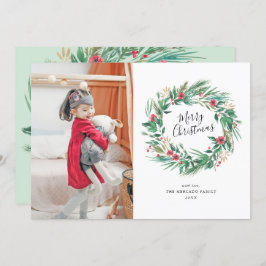 Invitación Foto de Navidades de la guirnalda de agua Pine y B