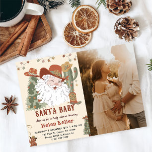 Invitación Foto de navidades de Western Santa Baby Shower