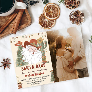 Invitación Foto de navidades de Western Santa Baby Shower