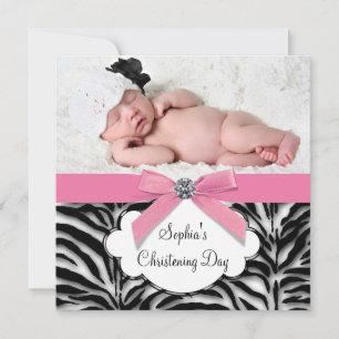 Invitación Foto de niña bebé cebra rosa bautizo cristiano
