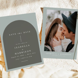 Invitación Foto de NINA Boho Sage Green Arched Save the Date