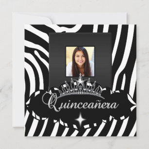 Invitación Foto de niña cebra negra blanca de fiesta de Quinc