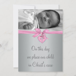 Invitación Foto de niña de cruz rosa para bautizo