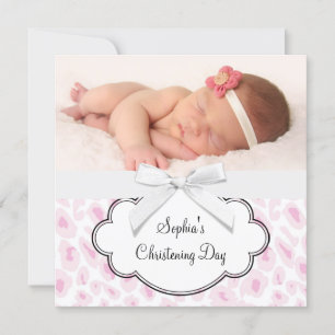 Invitación Foto de niña de leopardo rosa bautizo