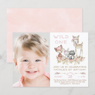 Invitación Foto de niña en el bosque para fiesta de primer cu