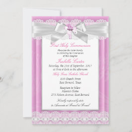Invitación Foto de niña Primera Comunión Cruz floral rosa