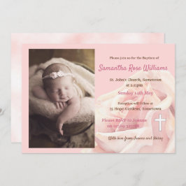 Invitación Foto de niña rosa rosa Baptismo