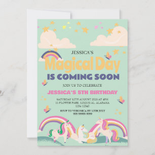 Invitación Foto de niña simple linda unicornio cumpleaños pri