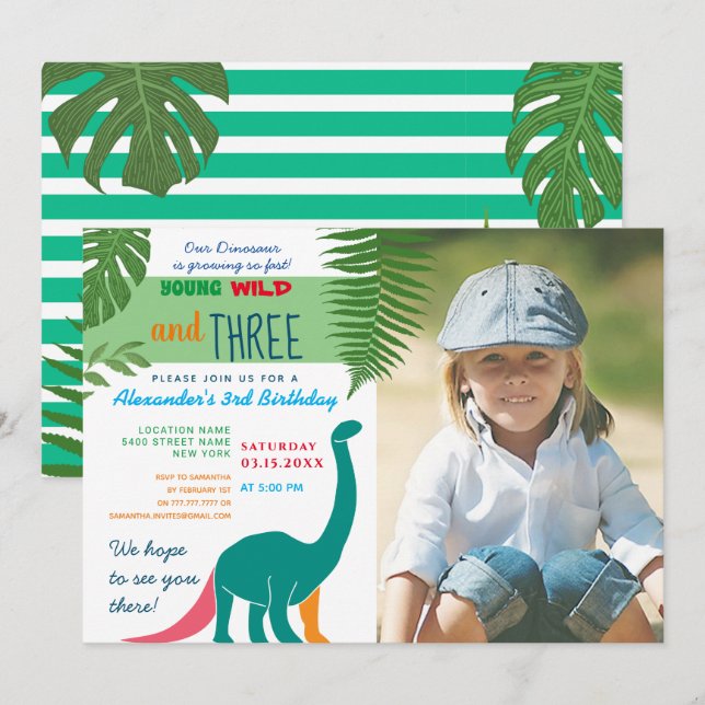 Invitación Foto de niño 3er cumpleaños (Anverso / Reverso)