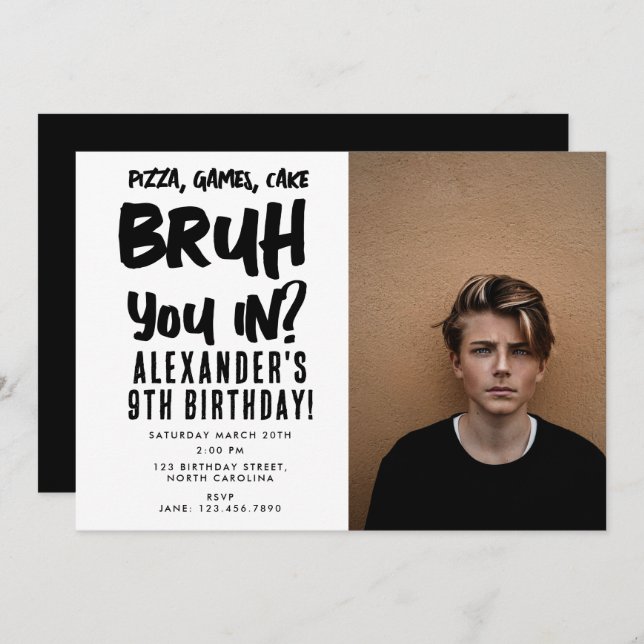 Invitación Foto de niño adolescente de la fiesta de cumpleaño (Anverso / Reverso)