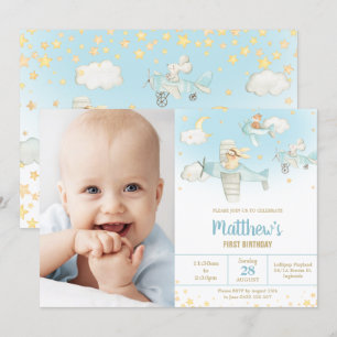 Invitación Foto de niño de cumpleaños con cielo en avión de a
