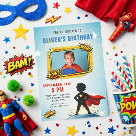 Invitación Foto de Niño de Dibujos Animados Superhéroe Fiesta