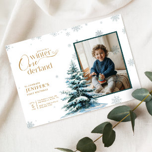 Invitación Foto de niño en invierno Onederland Fiesta de cump