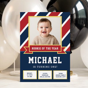 Invitación Foto de niño novato del año cumpleaños de fútbol 1