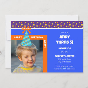 Invitación Foto de niño personalizada Feliz cumpleaños con Go