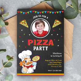 Invitación Foto de niños de Cute Chalkboard Pizza Fiesta de C