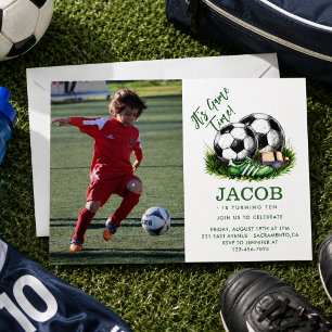 Invitación Foto de niños de fútbol en acuarela de color verde