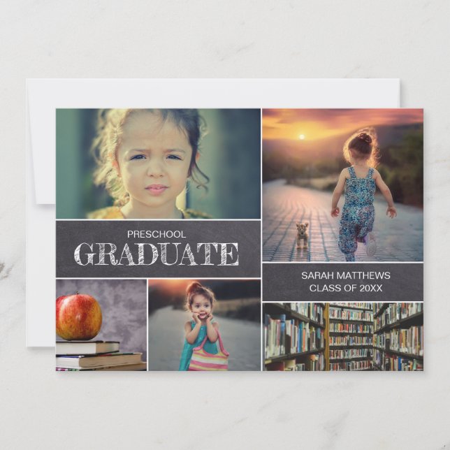 Invitación Foto de niños graduados de preescolar de Chalkboar (Anverso)