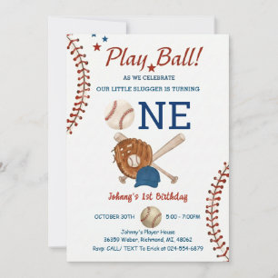 Invitación Foto de novato del primer cumpleaños de béisbol de