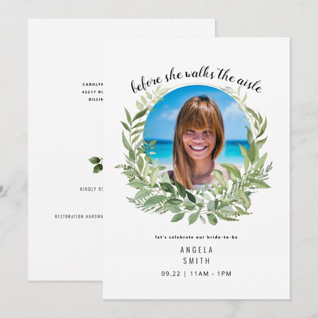 Invitación Foto De Novia Antes De Caminar Por La Ducha Bridal (Anverso / Reverso)