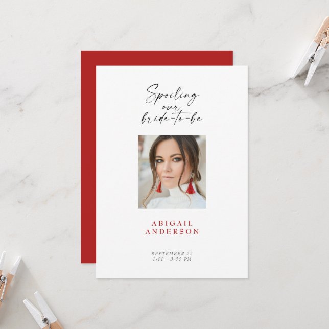 Invitación Foto de novia roja ducha de novia (Anverso/Reverso In Situ)