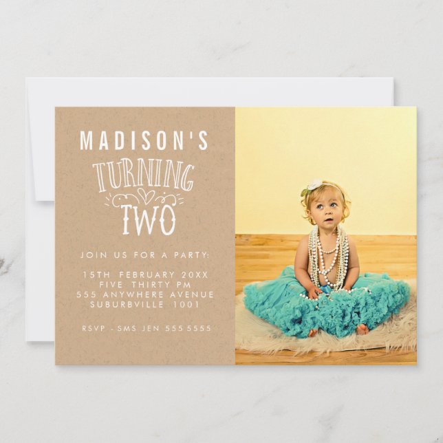 Invitación Foto de número personalizado de cumpleaños 2 chica (Anverso)