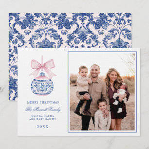 Invitación Foto de ornamento de damasco rosa y azul para el a