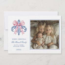 Invitación Foto de ornamento de damasco rosa y azul para el a