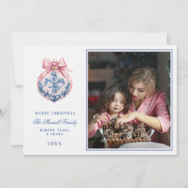 Invitación Foto de ornamento de damasco rosa y azul para el a