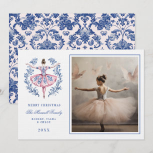 Invitación Foto de ornamento de damasco rosa y azul para el a