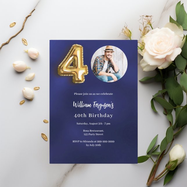 Invitación Foto de oro azul marino 40 cumpleaños (Subido por el creador)