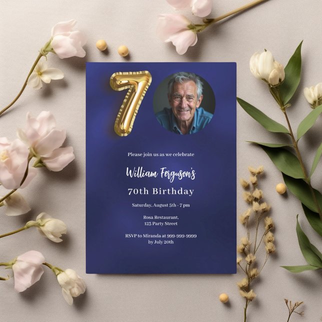 Invitación Foto de oro azul marino 70 cumpleaños (Subido por el creador)