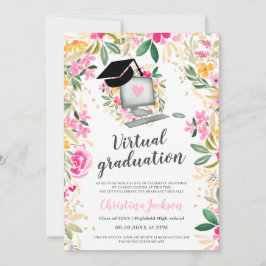 Invitación Foto de oro de acuarela floral graduación virtual