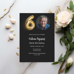 Invitación Foto de oro negro, cumpleaños número 60