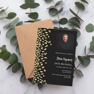 Invitación Foto de oro negro de cumpleaños