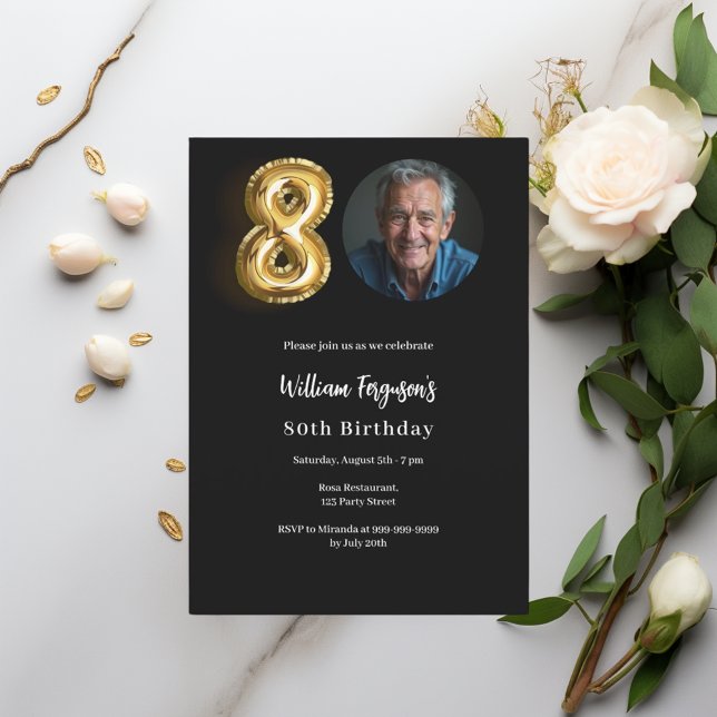 Invitación Foto de oro negro por cumpleaños 80 (Subido por el creador)