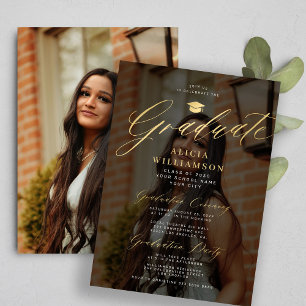 Invitación Foto de oro negro superpuesta elegante graduación