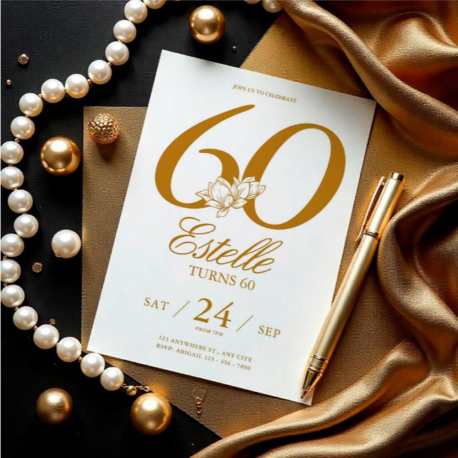 Invitación Foto de oro salva la fecha 60 cumpleaños (Gold Photo Save The Date 60th Birthday Invitation)