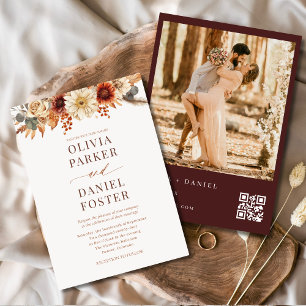 Invitación Foto de otoño moderna Código QR Boda de otoño